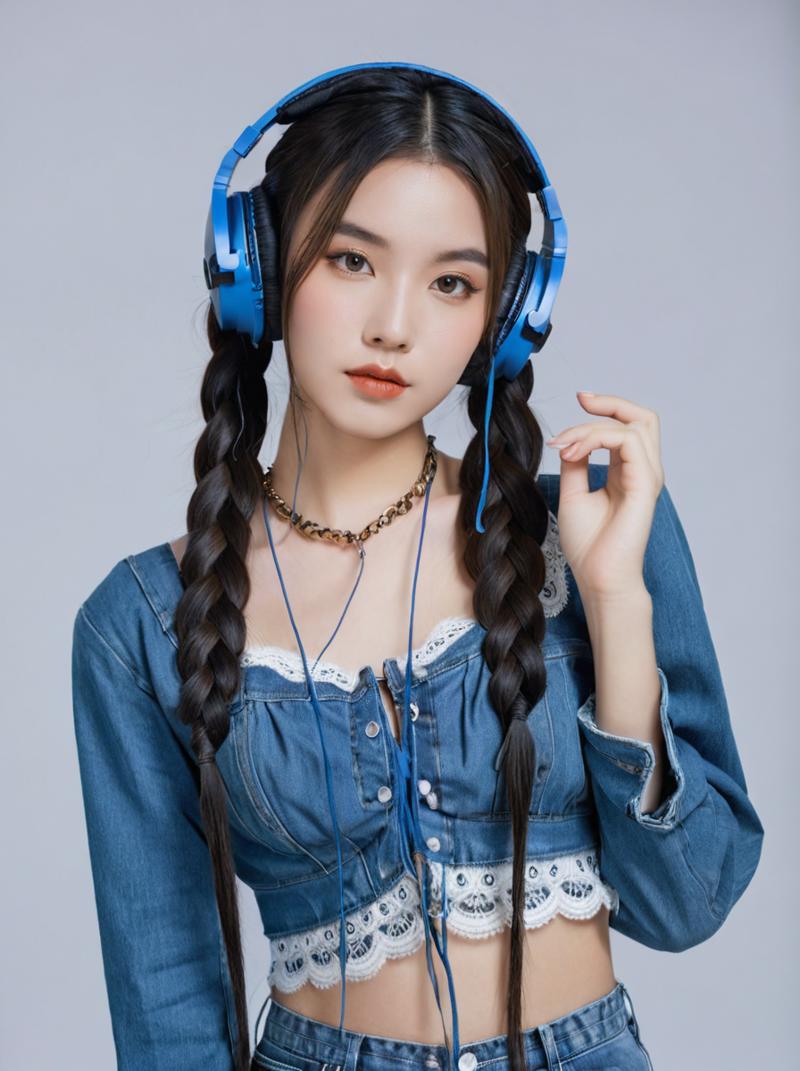 07397-3129094051-The image depicts a young woman with long black hair styled into two large braids. She is wearing a denim blue crop top with lac.png